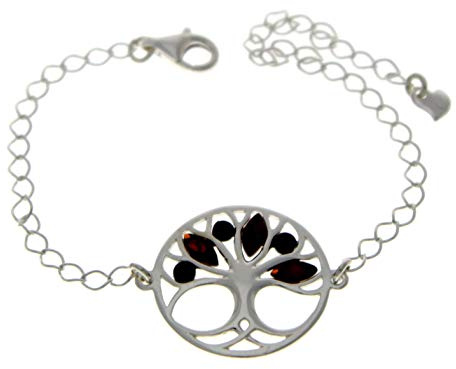 Äkta baltisk bärnsten & 925 sterlingsilver justerbart livets träd armband Smycken – GL535 e sterlingsilver, colore: Konjak, cod. GL535