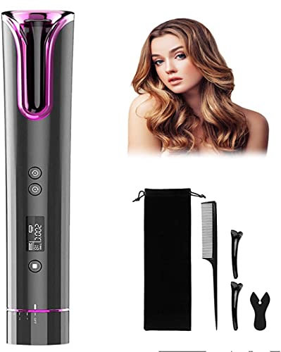 Ferro Arricciacapelli Automatico, NAVRUF Arricciacapelli Senza Fili Ricaricabile USB, Display LCD, Temperatura(150℃-200℃), 8-18s Timer, Arricciacapelli Portatile Anti-scottatura per Salone Domestico