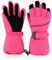 Skihandschuhe Kinder Wasserdicht Winddichtem mit Reflektierenden Streifen Rutschfeste Handschuhe Wärmende Fäustlinge Kälteschutz Fausthandschuhe für Kinder,Erwachsene (Rosa Rot, S(4-6Jahren))