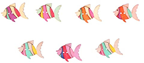 AUNMAS 50 Botones de Madera con Forma de pez, botón Decorativo de Dibujos Animados en Forma de pez para niños, Botones de Costura y Manualidades Hechos a Mano (pez Multicolor)