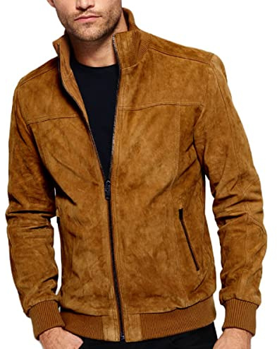 HiFacon Blouson homme en daim marron clair, tenue décontractée, style bomber, XL