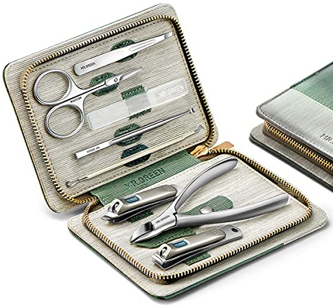 MR.GREEN Manicure Sets Pedicure Kits Stainless Steel Nail Clipper Set Personal Care Tools with PU Leather Case (Green)