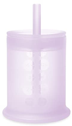 Olababy Silicone Training Cup | Mini Drinking Cup for Babies | 6-12 Months Infant to 12-18 Months Toddler | Convertible to Smoothie Cup with Straw | Must Have Baby Led Weaning Supplies (Lilac)