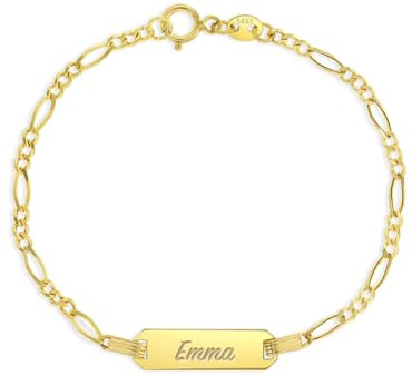 In Season Jewelry 14k Yellow Gold Classic Tag ID Baby Bracelets for Infant Girls - Personalized for Identification - 5.5 Baby Bracelet for Babies & Toddlers