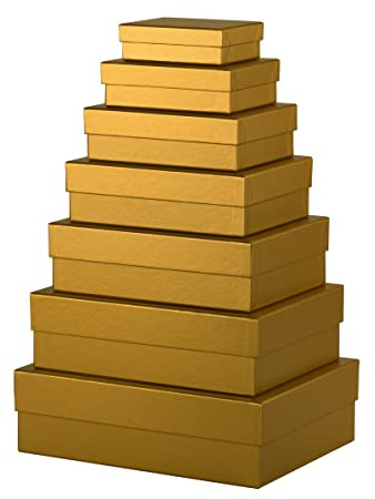 Rössler Papper 13411453750 – Boxline presentförpackning med lock, uppsättning av 7 presentlådor, guld, rektangulär kartong