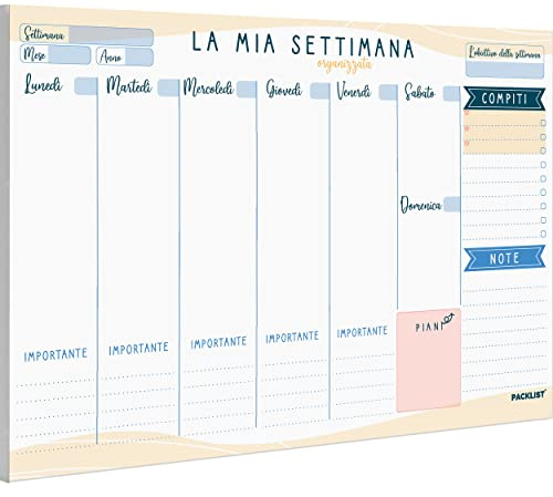 PACKLIST® Planner Settimanale da Scrivania A4 Senza Date – Planning da Tavolo (52 Settimane / 1 Anno) – Blocco Organizer a Strappo con To-Do List – Carta Premium – Senza Plastica & Idea Regalo