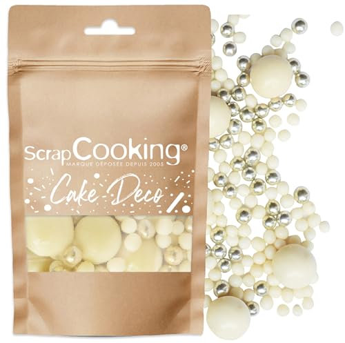 ScrapCooking - Perles en Chocolat Blanc & Doré 50 g - Décors Pâtisserie Alimentaires Comestibles - Sprinkles Choco Blanc & Or - Pour Desserts, Gâteaux, Bûches - Noël, Anniversaire - 7454