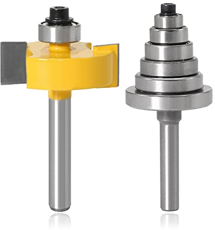 Mesee Fraise à Rainurer pour Défonceuse, 8mm Queue Fraise Rainureuse Bois Fraise à Feuillure Routeur Bit Avec 6 Roulements Réglables Outil de Menuiserie pour Plusieurs Profondeurs (9,52mm-28,6mm)