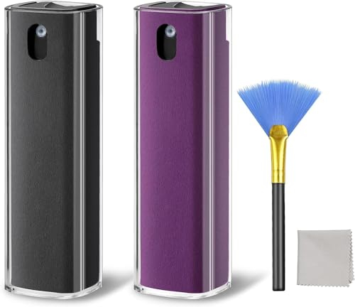 JiaTeums Screen Cleaner Spray 2 Stück, Bildschirmreiniger Laptop Display Cleaner Sprühflasche mit 10,5 ml Reinigungslösung für Telefone/Laptop/Tablet/Monitore & Autobildschirme (Grau+Lila)