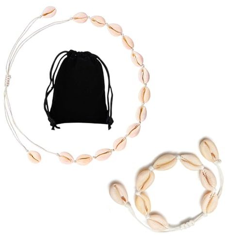 Aatpuss Muschelkette, Muschelkette Damen, Muschelgeflochtenes Armband, Natürliche Kauri Muschel Fußkettchen, Armbänder Set Halskette Für Mädchen Dame