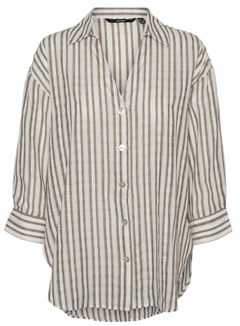 VERO MODA Långärmad damblus, Silver mink/ränder: vit, L