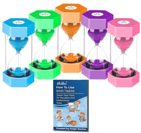 SuLiao Hourglass Sand Timer for Kids, Sand Clock 1/3/5/10/30 Minutes Set, Reloj de Arena Niños, Colorful Plastic Sand Watch Hour Glass Sandglass for Classroom, Games, Kitchen Decor(Pack of 5)