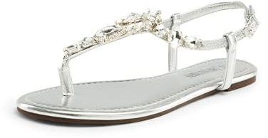 DREAM PAIRS Flat Sandals for Women Dressy Rhinestone T-Strap Thong Flat Sandals for Summers Dress Beach,Size 7.5,Silver,SDFS2405W