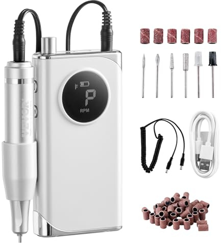 VEVOR Lime à ongles électrique rechargeable, 40000 tr/min, ponceuse à ongles portable sans fil, avec écran LCD, 6 embouts, 50 bandes de ponçage, outil pour manucure, pédicure, vernis à sculpter ongles