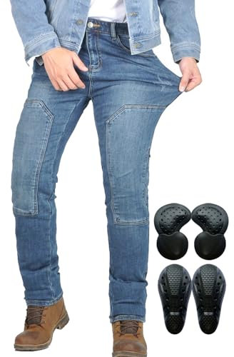 SHUOJIA Herren-Motorradjeans, verstärkte Motorrad-Bikerhose, Racewear-Schutz-Motorradhose mit 4 abnehmbaren Schutzpolstern (Blue-A,4XL)