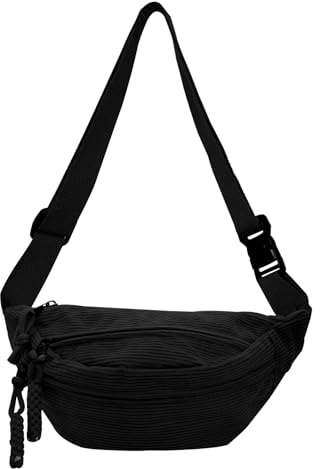 Cord Bauchtasche für Damen Herren, Crossbody-Hüfttasche Umhängetaschen Brusttasche Cord Erwachsene mit 3 Tasche und Verstellbarem Leichte Gürteltasche für Jungen Sportlich (Schwarz)