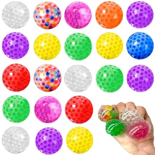 Aszaui 20 Stück Stressball Kinder,Squishy Mitgebsel Kindergeburtstag für Kinder,Mini Stressball Antistressball,Squeeze Toy Stressball mit Wasser Perle Squeeze Ball zum Entspannen