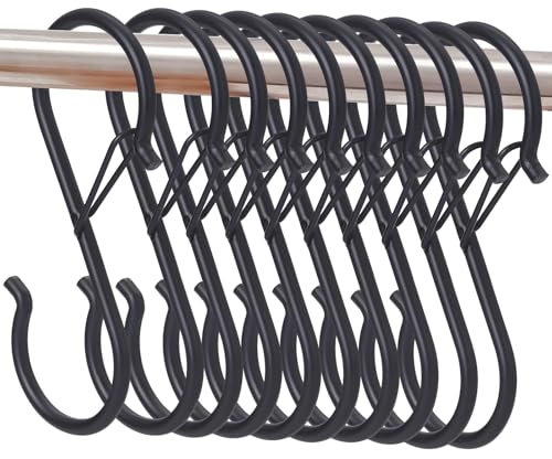 HTRTRR 10 ganchos en S con sistema antigoteo Ganchos multifuncionales para organizar la casa Organizar la cocina y el guardarropa (diámetro del poste < 2,5 cm) (negro)