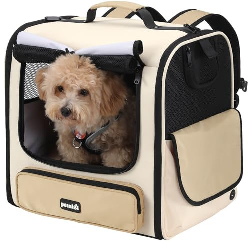 pecute Große Katzen Rucksack Tragetasche für Katzen & kleine Hunde, Belüfteter & robuster Haustier Rucksack für Wandern, Camping, Reisen Leichtes, ergonomisches Design, Khaki