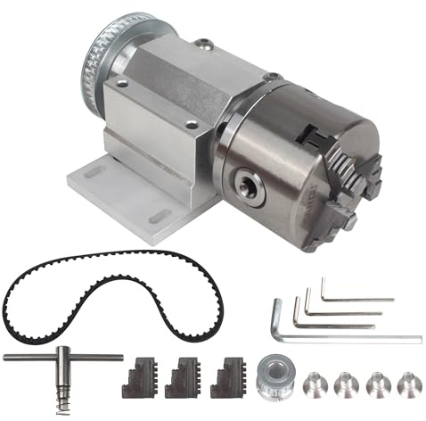 RATTMMOTOR No Powered Multi-Function Lathe Chuck Spindle Assemblies Rotary Lathe Woodworking Motor Chuck 100mm for CNC Lathe Grinder Drilling Machine Table Saw (3 Jaw 100mm)