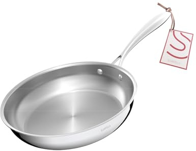 SANFELA Sartén de acero inoxidable de 5 capas, 28 cm, sin revestimientos, apta para lavavajillas y horno, sartenes de inducción