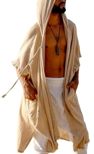 Chaqueta Abierta con Capucha para Hombre Capa Chal Verano Playa Kimono Largo Cardigans Trajes de Baño Cover Ups(M)