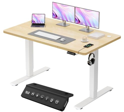 JUMMICO Bureau Assis Debout Électrique 120×60 cm, Bureau Électrique avec Chargeur USB, Bureau Réglable en Hauteur