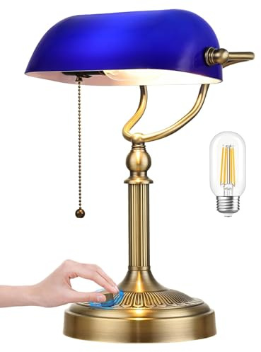 Newrays Blue Stepless Dimmable Glass Bankers Desk Lamp