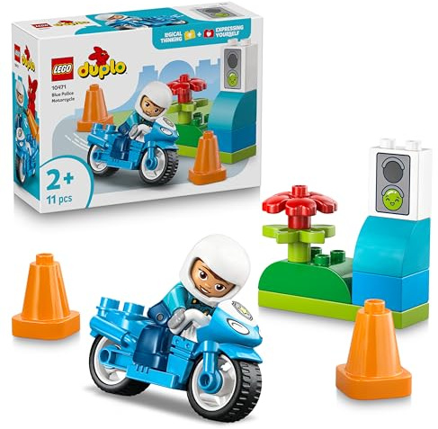 LEGO DUPLO Blue Police Motorcycle - Educational Motor Skills Toy for Toddlers - incl. a Motorbike, Officer Figure, Traffic Lights - Birthday Gift for 2+ Year Old Boys & Girls - 10471