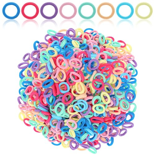 LIQWEI 500 Stück Soft Elastische Haargummi Bunt, 2cm Haargummi Damen Mädchen, Mini Haargummis Klein 8 Farben Baby Haargummis Nahtlose Haarbänder für Kinder zum Zopfgummi Weihnachten Eine Geschenktüte
