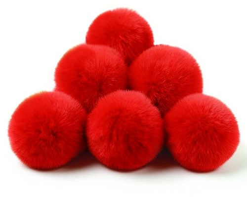 Pompon DIY, 6 PCS Pon Pon, 7CM Pompon in Pelliccia Sintetica, Pon Pon in Finte Pelliccia, Morbidi Ponpons Decorare per Alberi di Natale Fai Da Te, Ghirlande, Cappelli, Sciarpe, Portachiavi (Rosso)