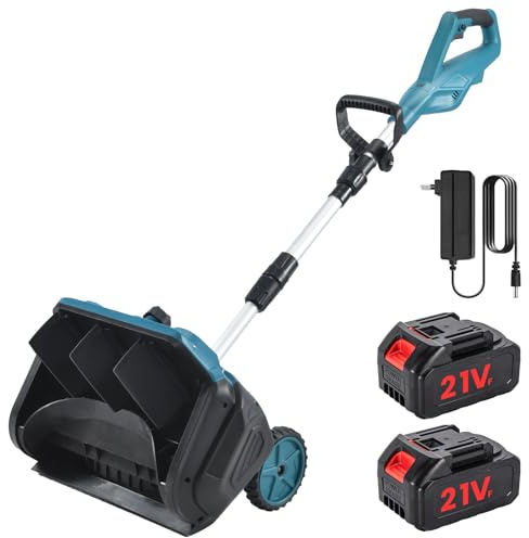 Soplador de nieve eléctrico con 2 baterías, distancia de expulsión 6 m, 3 direcciones de salida, quitanieves plegable con varilla telescópica, quitanieves inalámbrico para jardín patio de carretera (2
