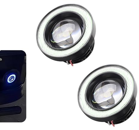 Bawkars 2 PCS Round Fog Lights, Car Angel Eye LED Fog Light, Daytime Running Light Bulb, Universal Vehicle Exterior Lighting Accessories for Car Truck SUV (Ice Blue)