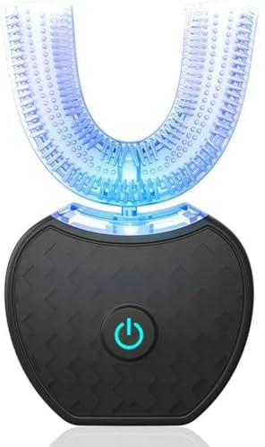 Sonic Brush V5 - Spazzolino elettrico ad ultrasuoni a 360° a forma di U, pulizia profonda, sbiancamento e cura delle gengive (nero)