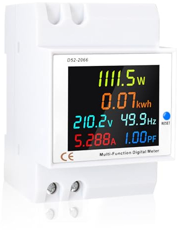 Contatore Elettrico Digitale su guida DIN, trifase 6 in 1 AC 40-300V 100A, misuratore costi energia monofase LCD, kWh con TA integrato, voltmetro/amperometro per sistemi solari domestici