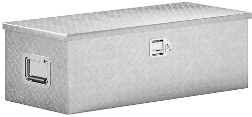 HOMCOM Cassetta degli Attrezzi in Alluminio con Serratura 2 Chiavi, Maniglia Laterale, Cassa Box Portautensili 43L Resistente, Scatola Portaoggetti per Pick-Up Camper Rimorchi, 76.2x33x24.4cm, Argento