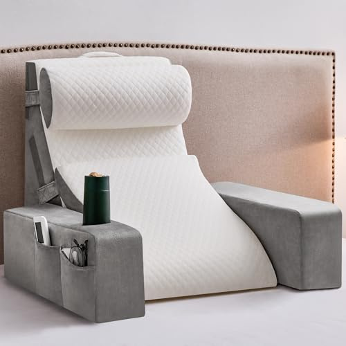 Dorifine Lesekissen für Bett und Sofa,Bücherkissen mit Abnehmbarer Nackenrolle & Armlehne,Rückenkissen Bett, Wandkissen Multifunktions-Keilkissen zum Lesen, Arbeiten