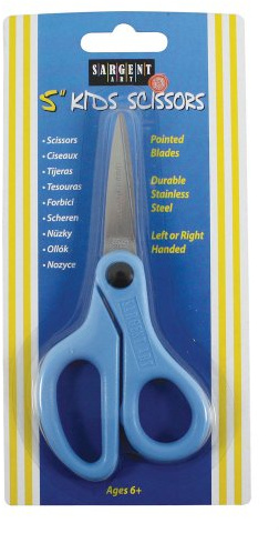 Sargent Art 22-0905 5-Inch Childs Safety Scissors, Pointed Tip Stainless Steel Blade, Blue Handle