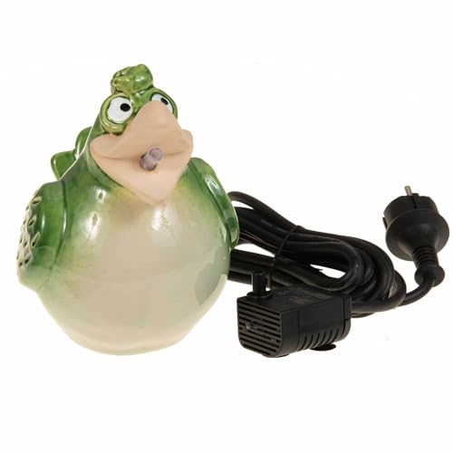 SIDCO Wasserspeier Vogel Miniteich Figur Keramik grün m. Pumpe Wasserspiel Teichdeko