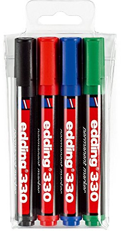Edding 330-4 Marcadores Permanentes - Negro - Rojo - Azul - Verde - Punta biselada 1-5 mm