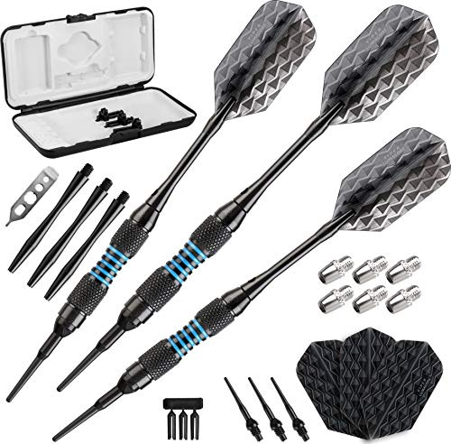 Viper by GLD Products Bobcat Adjustable Weight Soft Tip Darts with Storage/Travel Case: Black Coated Brass, Blue Rings, 16-19 Grams
