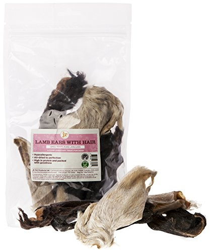 JR Pet Products 200g (2 x 100g packs) Lamb Ears With Hair Natural Hypoallergenic Dog Treat Chew Supplied