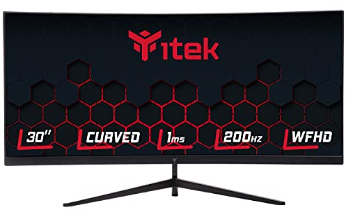 iTek Monitor GGC - 30 Curved R1800, WFHD 2560x1080 UltraWide, VA, 200Hz, 21:9, 1ms MPRT, 3xHDMI, DP, Audio, HDR Ready, Adapt Sync, Schwarz