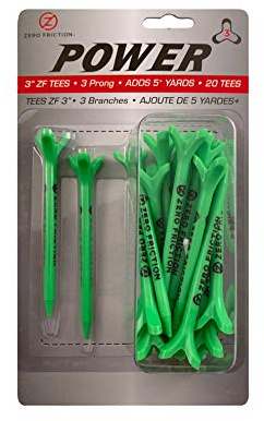 Zero Friction Power 3 Prong Golf Tees, Pack of 20, 3 Inch Lime