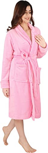NY Threads Morgenmantel Damen Fleece Plüsch Weich Bademantel Nachtwäsche Hausmantel (Groß, Rosa)