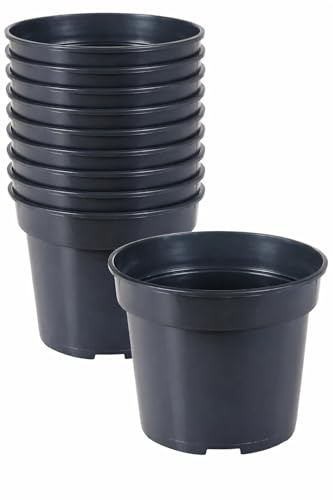 Muddy Hands Pack of 10 Black Plastic Plant Pots Outdoor Garden Round Nursery Herb Flower Planters (3 Litre)