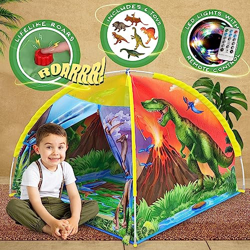 W&O Dino Super Dome with Roar Button, Dinosaur Toys and LED Lights - Epic Dinosaur Tent for Kids Aged 3-12 - Perfect for Indoor & Outdoor Adventures