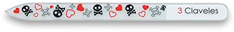 3 Claveles - Lima in vetro, lima per unghie, decorata, collezione Skull Lover, vetro temperato, 14 cm