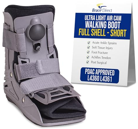 Brace Align Ultra Light Air Short Walking Boot - Lightweight Pneumatic Full Shell Orthopedic CAM Walker for Foot & Ankle Recovery L4360 L4361 - M Shoe Size (Men 9-11 / Women 10-12.5)