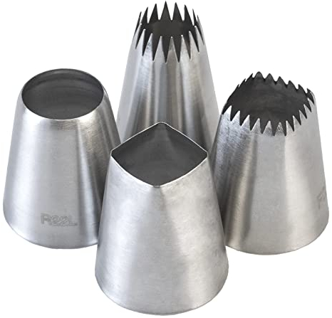 Tabiger Extra Large Piping Nozzles, 4-Pack Oversized Cake Decorating Tips Stainless Steel Square Round Icing Nozzles Piping Tips Set Baking Supplies for Cakes Cupcakes Cookies Biscuit Butter Cream